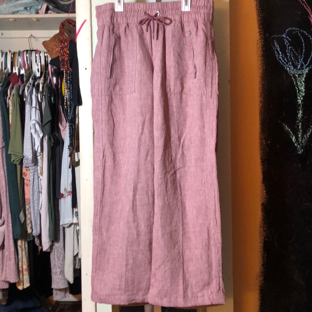 Athleta Cabo Linen Wide Leg Pant Size 8 Red 447244